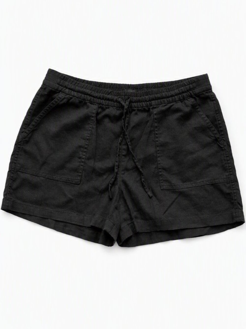 J. Crew Black Linen Elastic Waist Drawstring Shorts Ladies Medium with Pockets